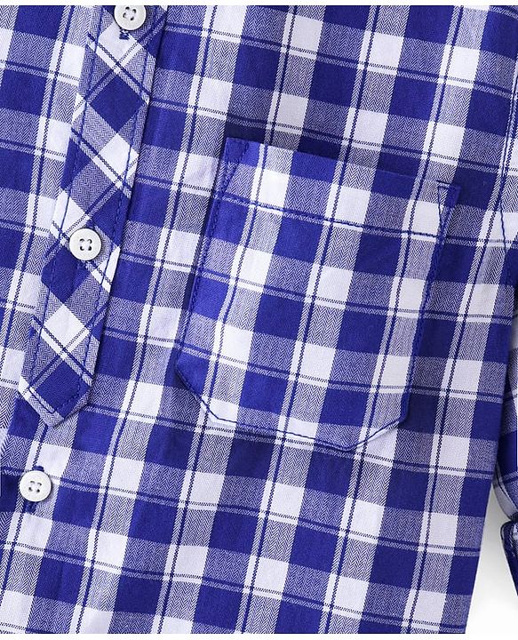 Pine Kids Cotton Full Sleeves Checks Shirt With Sleeve Turn Up - Blue