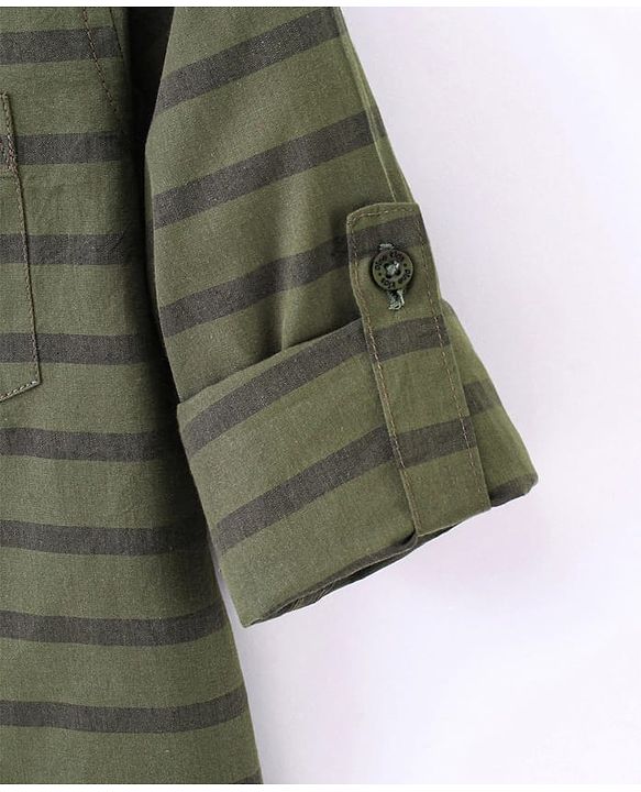 Pine Kids 100% Cotton Full Sleeve Turn Up Single Pocket Striped Shirt - Green
