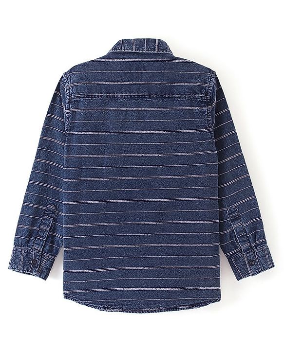 Pine Kids Denim Cotton Soft Hand Feel Full Sleeves Striped Shirt - Blue