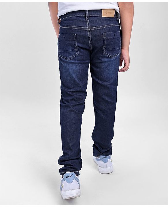 Pine Kids Cotton Spandex Full Length Stretchable Washed Denim Jeans - Dark Blue