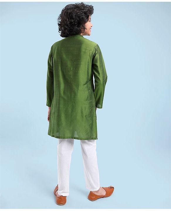 Pine Kids Full Sleeves Pintuck Kurta Pyjama Set Striped Design - Green