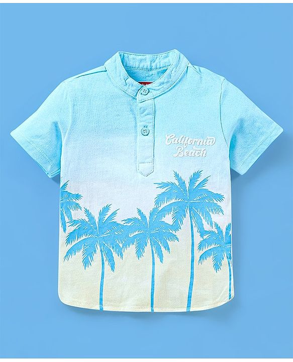 Babyhug Cotton Knit Half Sleeves T-Shirt Trees Print - Blue