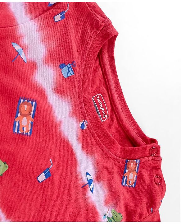Babyhug Cotton Half Sleeves T-Shirt With Tie Dye & Dino Print- Red