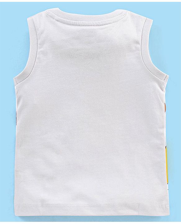 Babyhug Cotton Sleeveless T-Shirt Lion Print- White & Black