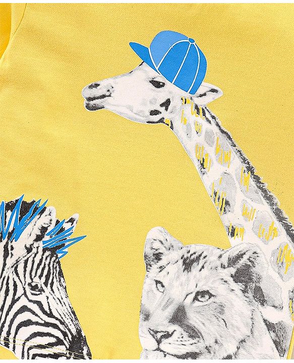 Babyhug Cotton Half Sleeves T-Shirt Wild Animal Print - Yellow