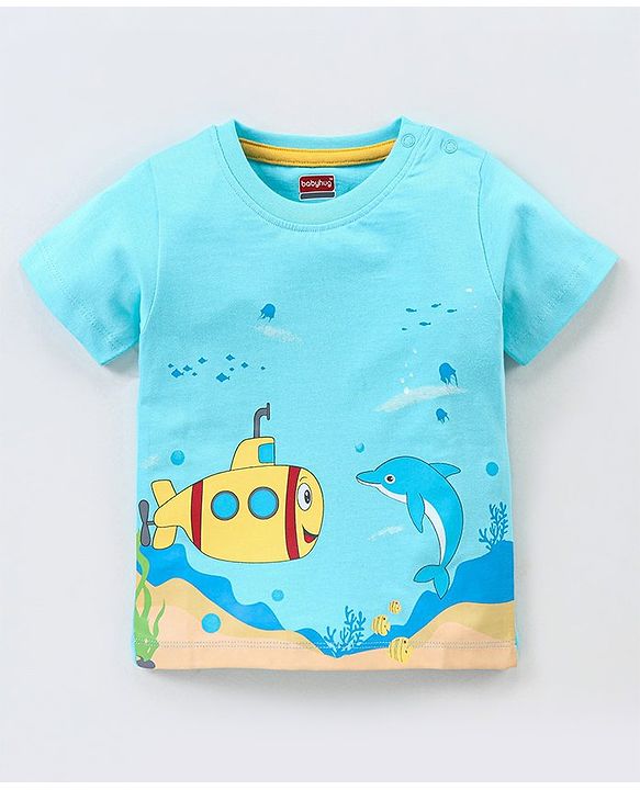 Babyhug Cotton Jersey Half Sleeves T-Shirt Dolphin Print - Blue