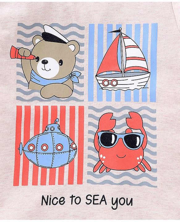 Babyhug Cotton Half Sleeves T-Shirt Bear & Crab Print- Beige