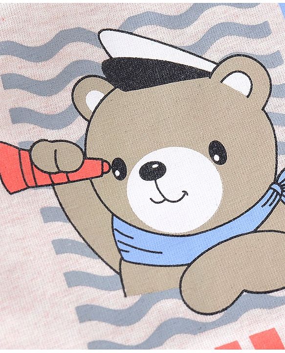 Babyhug Cotton Half Sleeves T-Shirt Bear & Crab Print- Beige