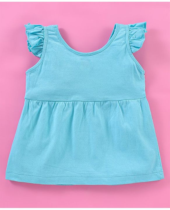 Babyhug 100% Cotton Sleeveless Top and Shorts Set Embroidered - Aqua Blue & White