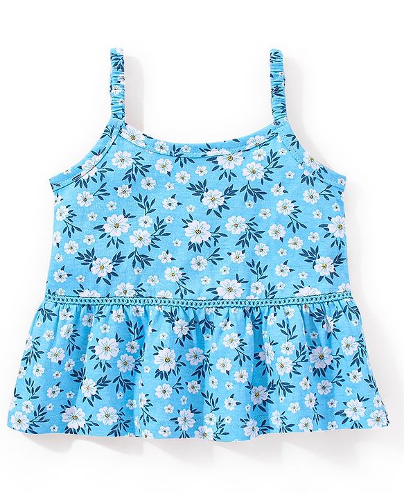Babyhug 100% Cotton Sleeveless Top and Shorts Set Floral Print - Blue