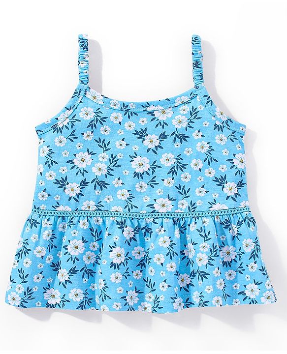 Babyhug 100% Cotton Sleeveless Top and Shorts Set Floral Print - Blue