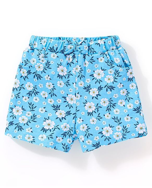 Babyhug 100% Cotton Sleeveless Top and Shorts Set Floral Print - Blue