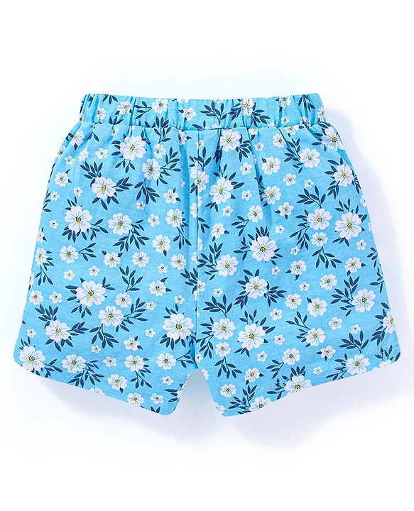 Babyhug 100% Cotton Sleeveless Top and Shorts Set Floral Print - Blue