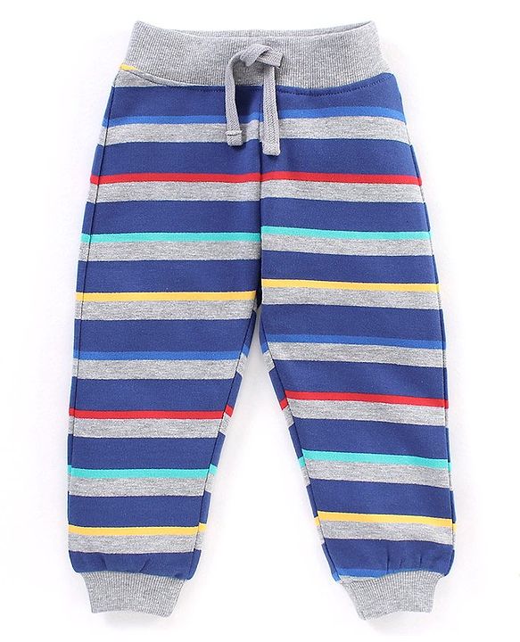 Babyhug Cotton Full Length Lounge Pant Stripes & Number Print Pack of 2- Blue & Grey