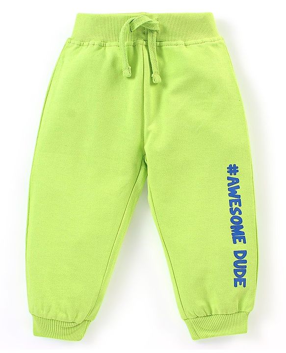 Babyhug Cotton Full Length Text Print Lounge Pants Pack of 2 - Blue & Lime