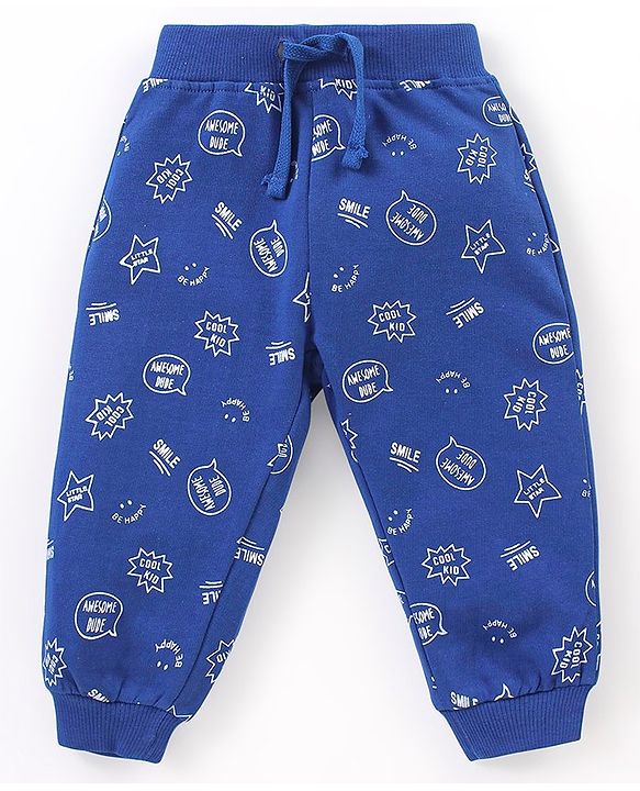 Babyhug Cotton Full Length Text Print Lounge Pants Pack of 2 - Blue & Lime