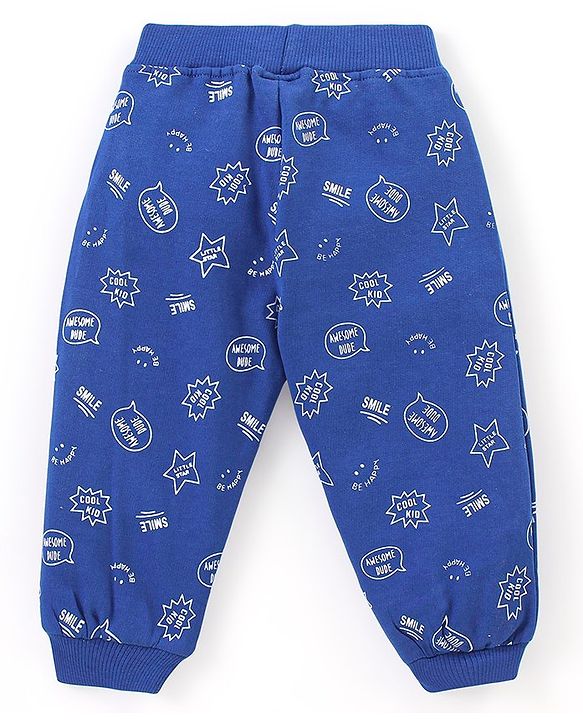 Babyhug Cotton Full Length Text Print Lounge Pants Pack of 2 - Blue & Lime
