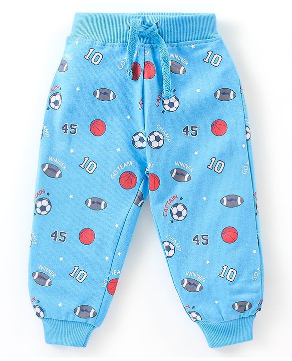 Babyhug Cotton Full Length Football Print Lounge Pants Pack of 2 - Blue & Red
