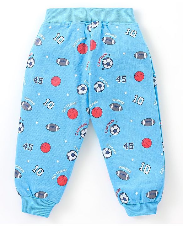Babyhug Cotton Full Length Football Print Lounge Pants Pack of 2 - Blue & Red
