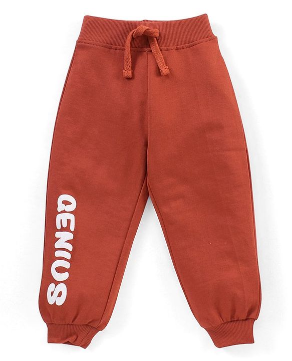 Babyhug Cotton Looper Knit Full Length Lounge Pants Pack of 2 Text Print - Green & Maroon