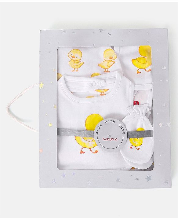 Babyhug  Preemie 100 % Cotton Baby Clothing Gift Sets Pack of 5 - White & Yellow