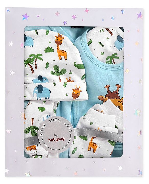 Babyhug 100 % Cotton Baby Clothing Gift Sets Pack of 7 - Blue