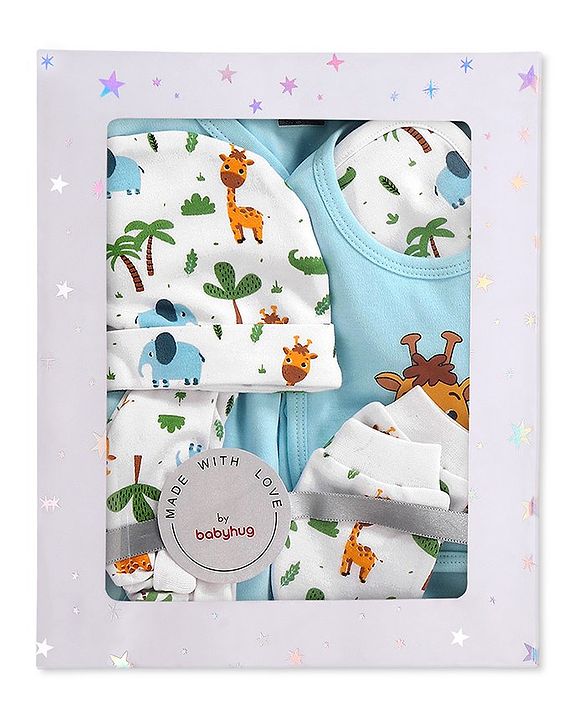 Babyhug 100 % Cotton Baby Clothing Gift Sets Pack of 7 - Blue