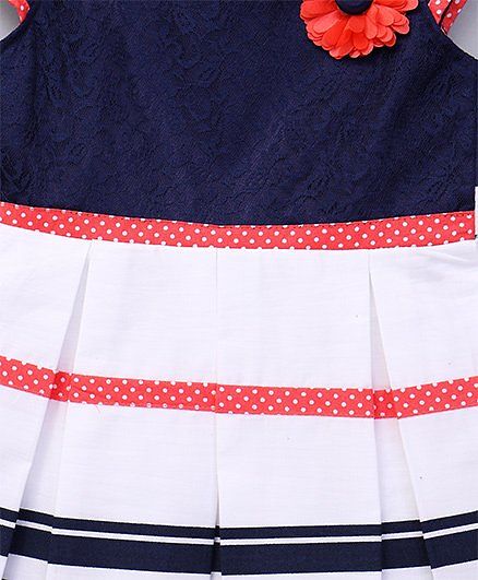 Babyhug Short Sleeves Frock Flower Applique - Navy White