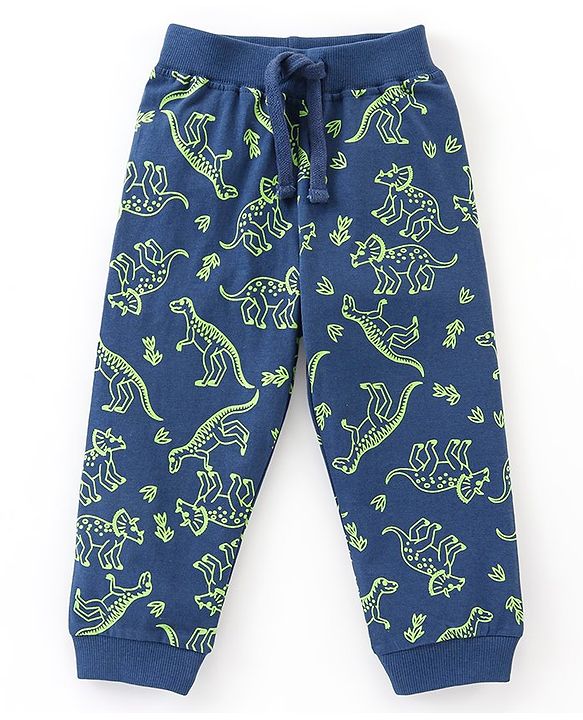 Babyhug Cotton Full Length Lounge Pant Dino Print- Navy Blue