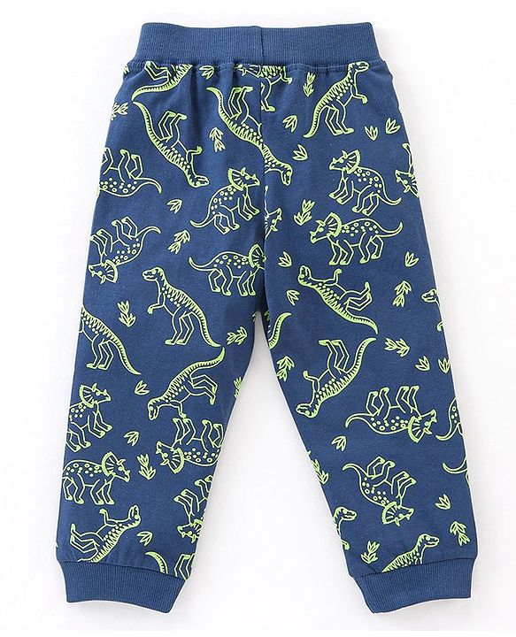 Babyhug Cotton Full Length Lounge Pant Dino Print- Navy Blue