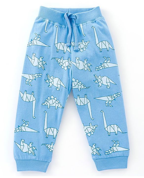 Babyhug Cotton Full Length Lounge Pant Dino Print- Blue