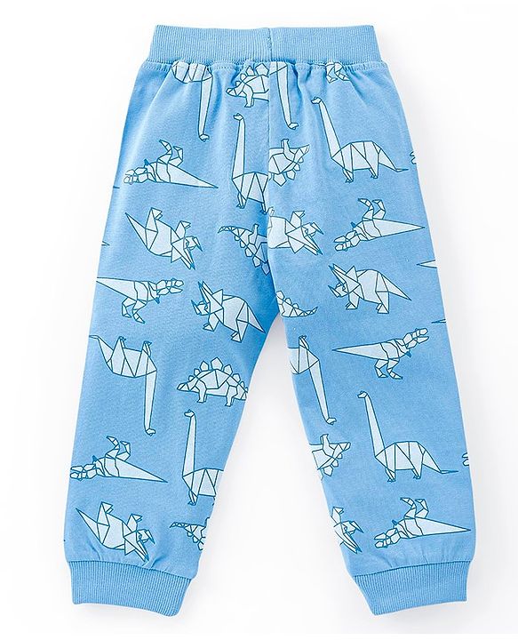 Babyhug Cotton Full Length Lounge Pant Dino Print- Blue