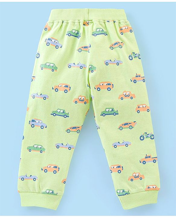 Babyhug Cotton Full Length Lounge Pant Car Print- Lime