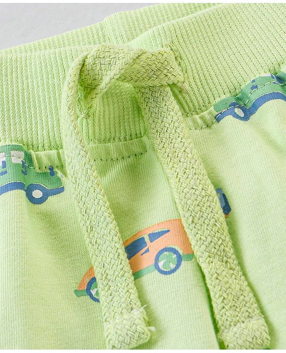 Babyhug Cotton Full Length Lounge Pant Car Print- Lime