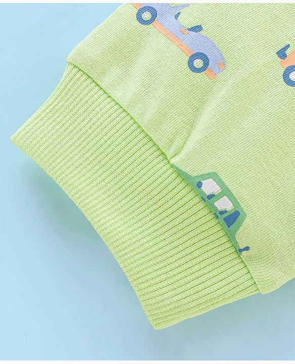 Babyhug Cotton Full Length Lounge Pant Car Print- Lime