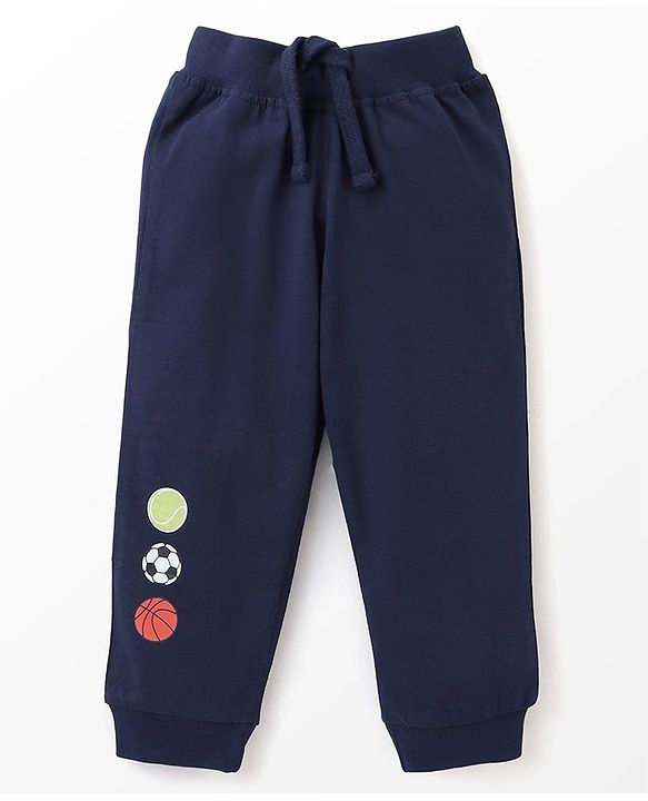 Babyhug Cotton Full Length Lounge Pant Sports Ball Print- Blue