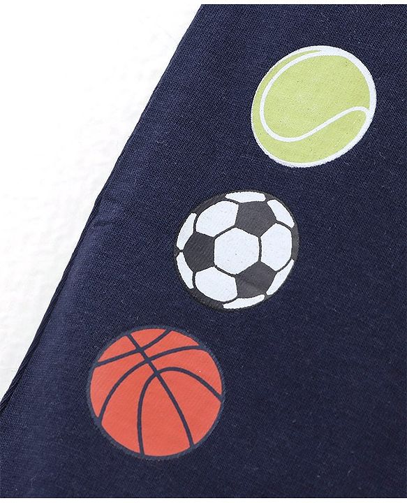 Babyhug Cotton Full Length Lounge Pant Sports Ball Print- Blue