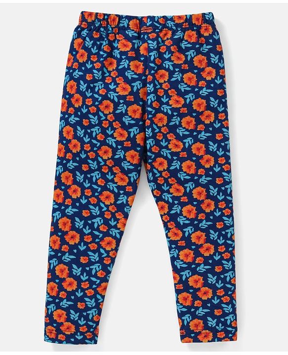 Babyhug Cotton Lycra Knit Full Length Leggings Pack of 5 - Pink & Navy