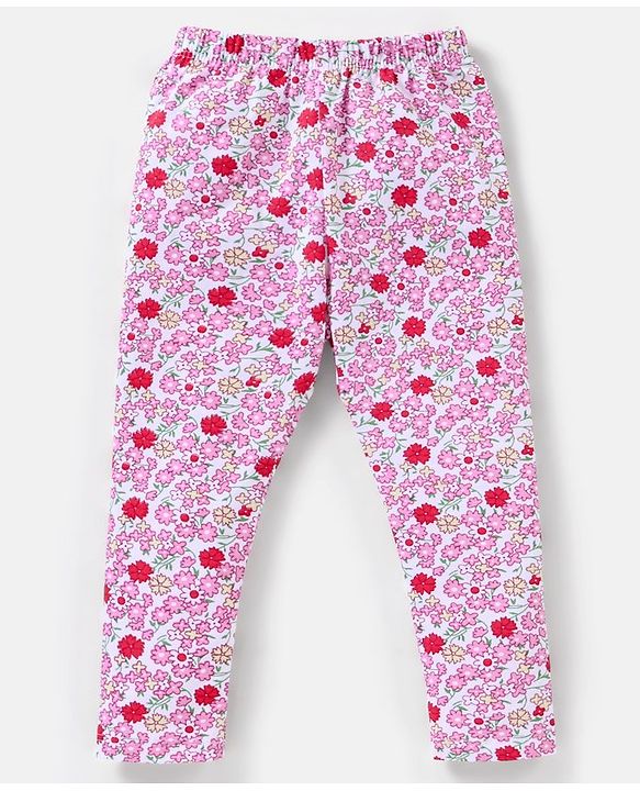 Babyhug Cotton Lycra Knit Full Length Leggings Pack of 5 - Pink & Navy
