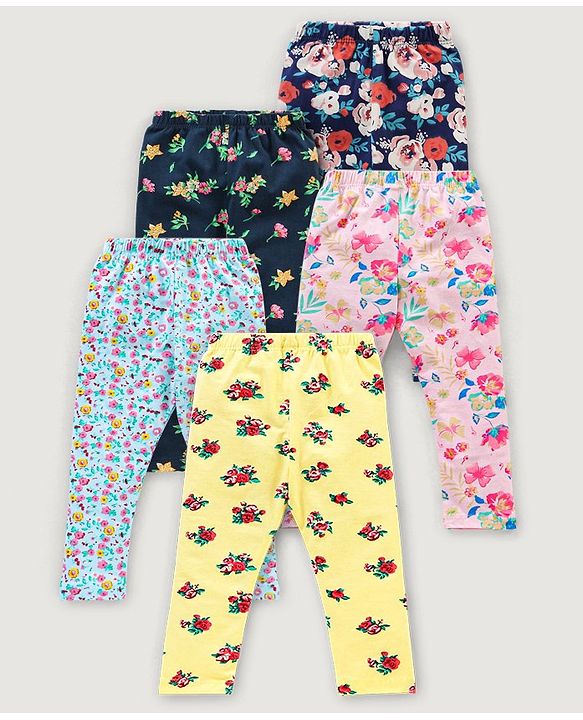 Babyhug Cotton Knit Full Length Floral Printed Legging Pack of 5 - Multicolour
