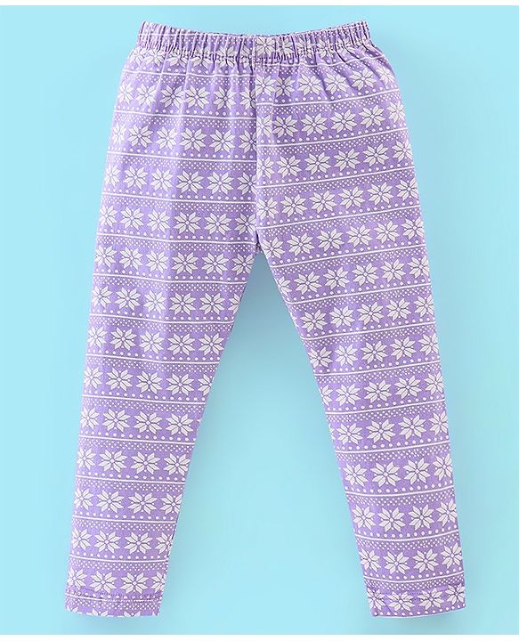 Babyhug Cotton Lycra Knit Full Length Leggings Pack of 5 - Black White & Purple