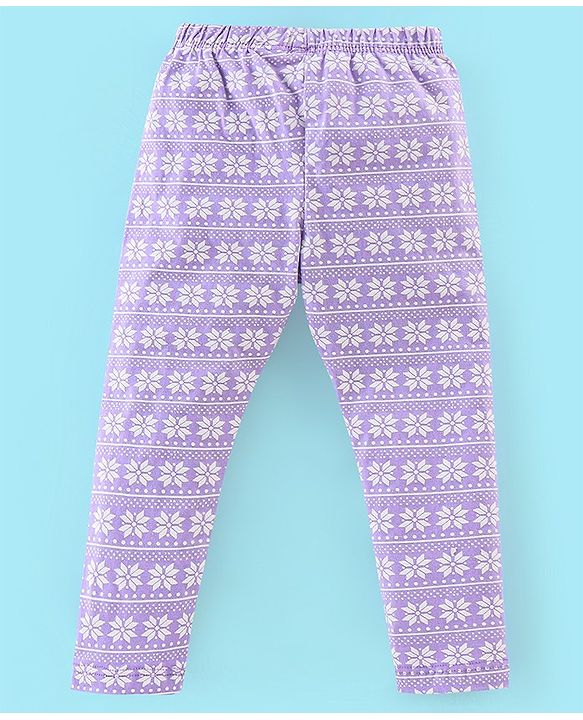 Babyhug Cotton Lycra Knit Full Length Leggings Pack of 5 - Black White & Purple