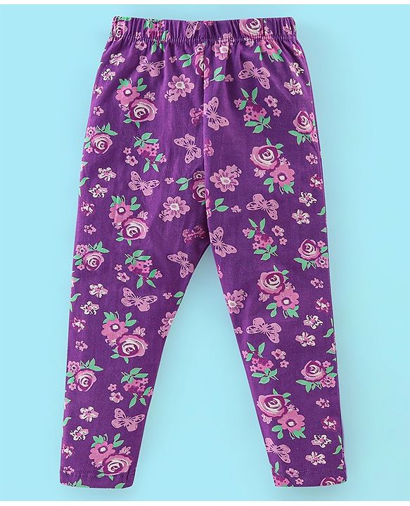 Babyhug Cotton Lycra Knit Full Length Leggings Pack of 5 - Black White & Purple