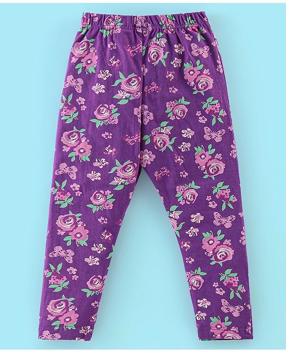 Babyhug Cotton Lycra Knit Full Length Leggings Pack of 5 - Black White & Purple
