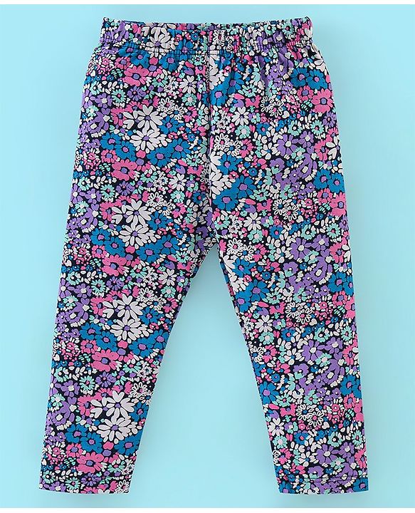 Babyhug Cotton Lycra Knit Full Length Leggings Pack of 5 - Black White & Purple