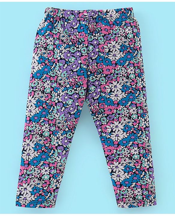 Babyhug Cotton Lycra Knit Full Length Leggings Pack of 5 - Black White & Purple