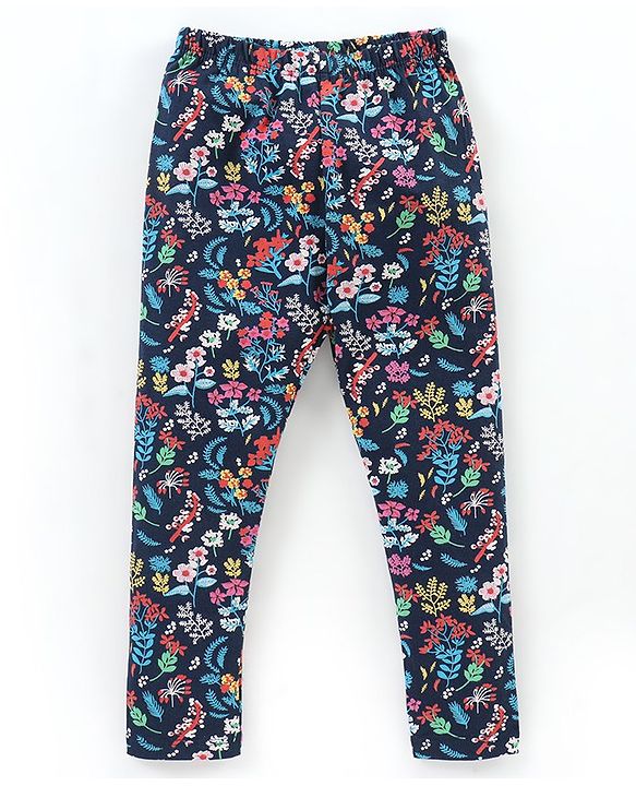 Babyhug Cotton Knit Full Length Leggings Floral Print - Navy