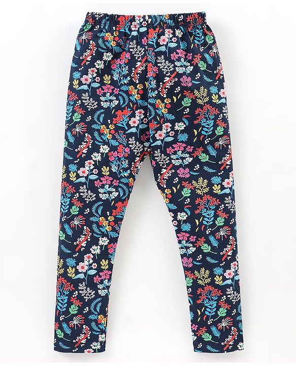Babyhug Cotton Knit Full Length Leggings Floral Print - Navy