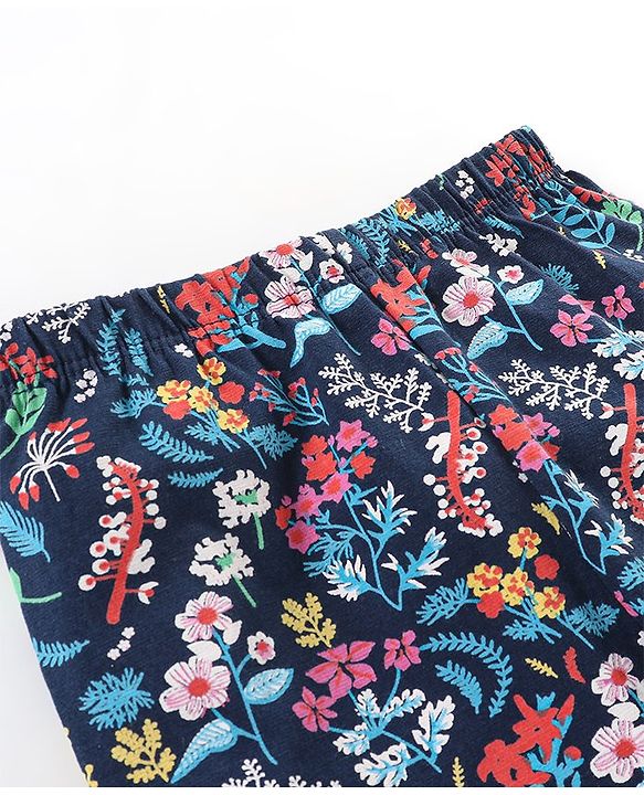 Babyhug Cotton Knit Full Length Leggings Floral Print - Navy