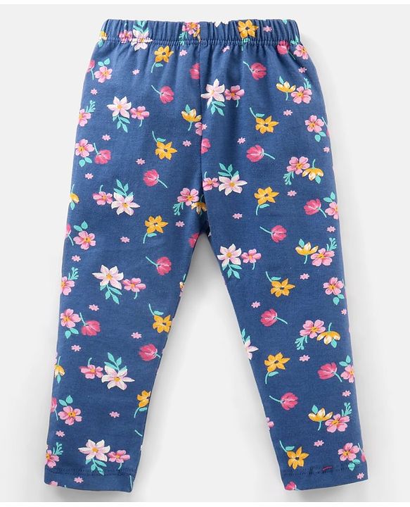 Babyhug Cotton Knit Full Length Leggings Floral Printed Pack of 3 - Yellow Blue & Red
